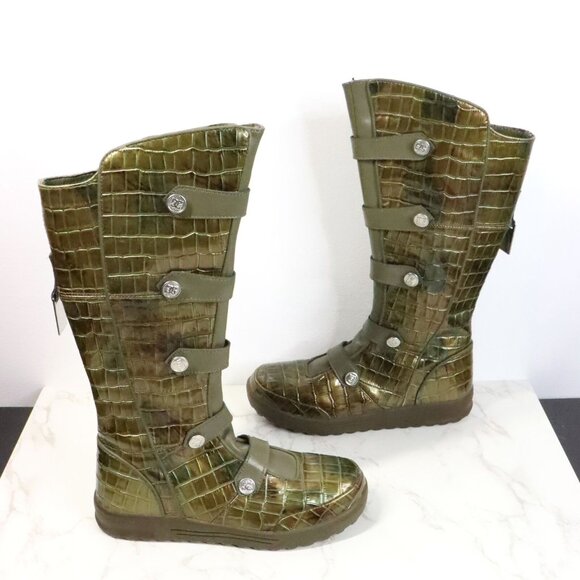 DC Shoes Women's 7 Filter Green Crocodile Military Pirate Tall Boots RARE 2008 - Picture 2 of 11
